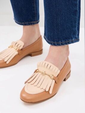 Ulla Johnson Tan and Cream Sierra Front Fringe Loafers